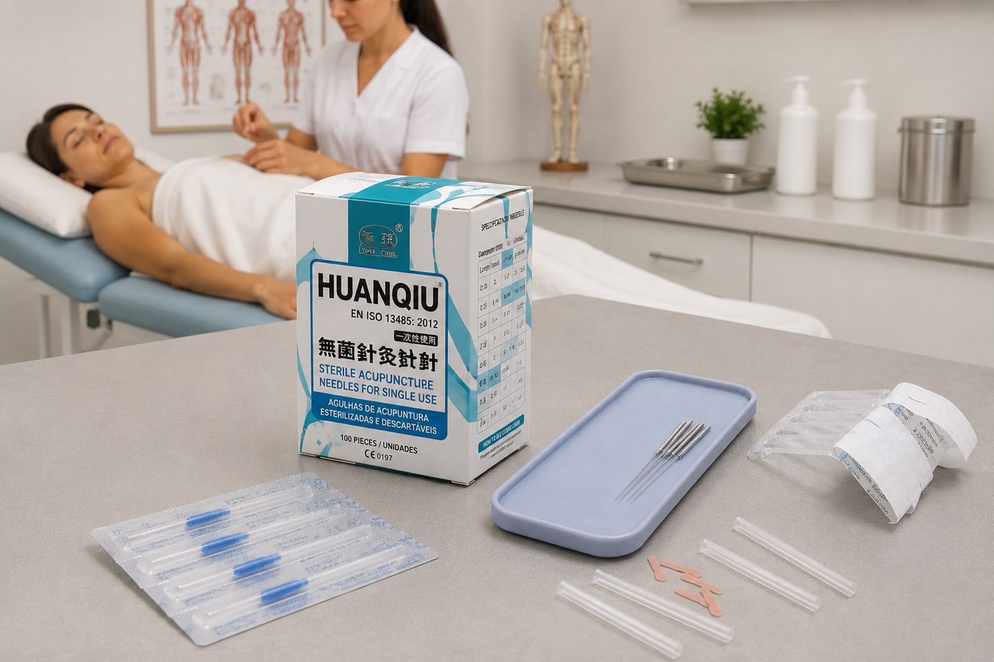 Agulhas de Acupuntura Huan Qiu c/ guia 100 unidades