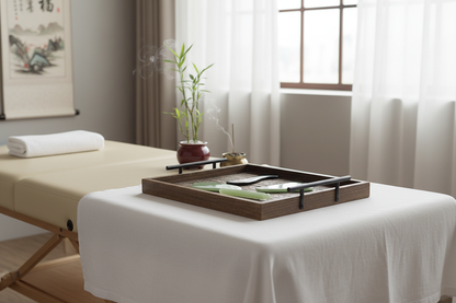 Kit Profissional Gua Sha Verde em tabuleiro de madeira