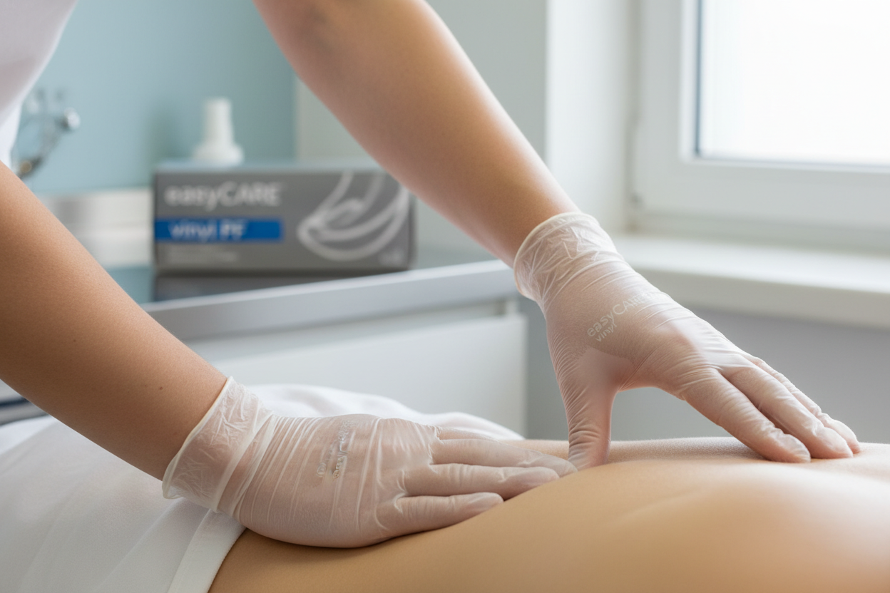 Luvas de Vinil Sem Pó em Utilização Profissional